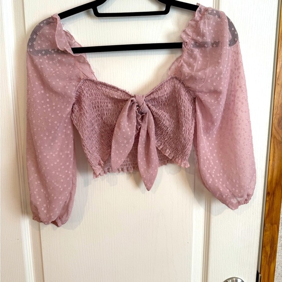 Princess Polly Light Purple Sheer Tie-Front cropped top - Picture 1 of 5
